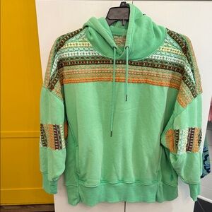 Free People Green Patterned Sweatshirt